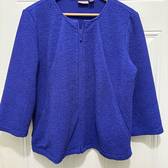 Chico's Jackets & Blazers - Chico's Jacket Blazer Womens Size 12 Blue Purple Textured Zip Front 3/4
